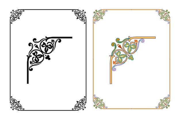 Vintage floral classic calligraphic retro vignette scroll frames ornamental design elements black and color set isolated vector