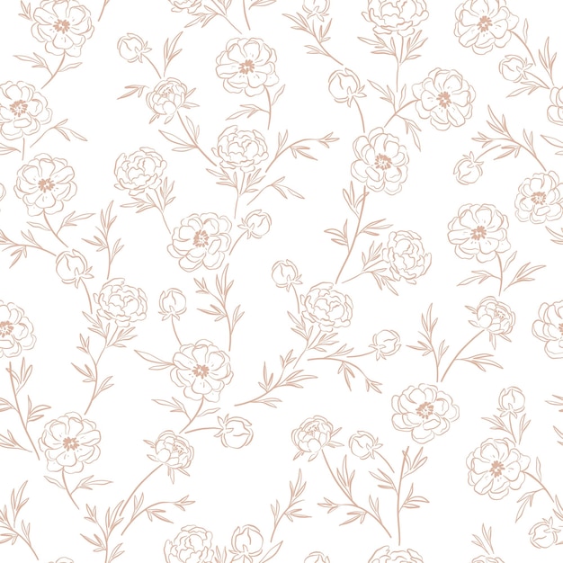 Vector vintage floral line seamless pattern