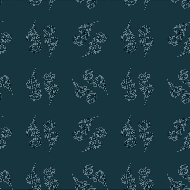 Vintage floral seamless pattern with rose flowers element for design handdrawn contour lines and strokes