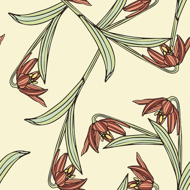 Vintage Floral Sketch Hand Drawn Flower Seamless pattern