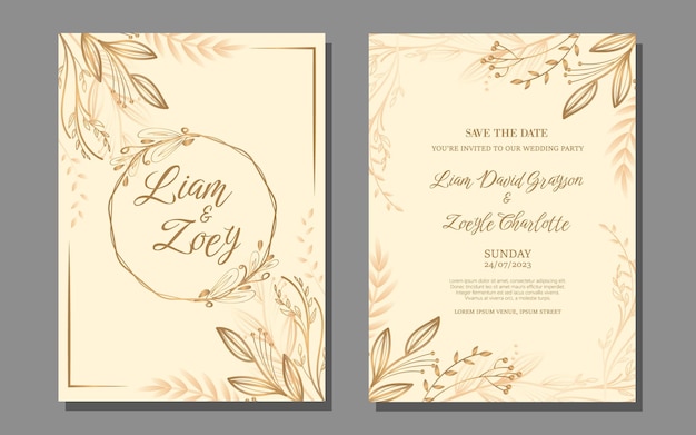 ビンテージ花の結婚式の招待状のテンプレート