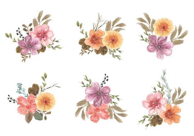 Vector vintage floral wtercolor brunches colecction