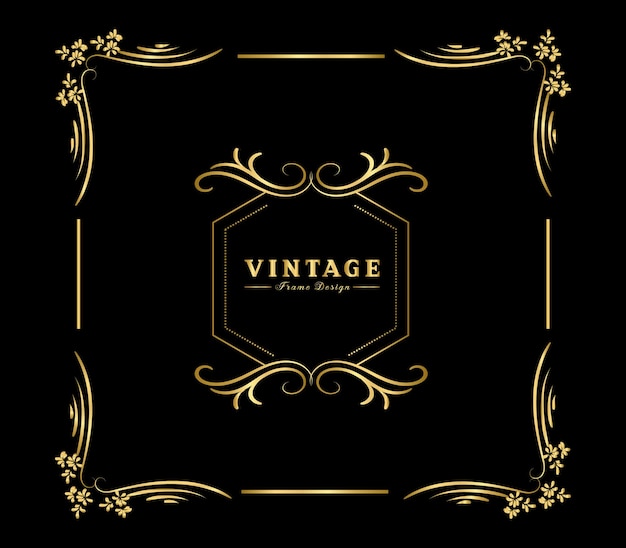 Vintage flourish ornament frame vector gold color for banner wallpaper invitation card booklet