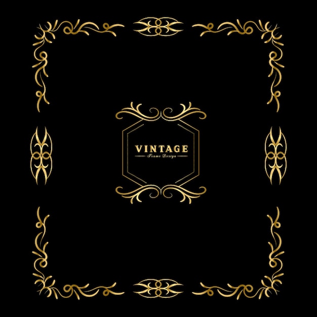 Vintage flourish ornament frame vector gold color for banner wallpaper invitation card