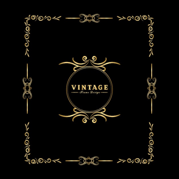 Vintage flourish ornament frame vector gold color for banner wallpaper invitation card