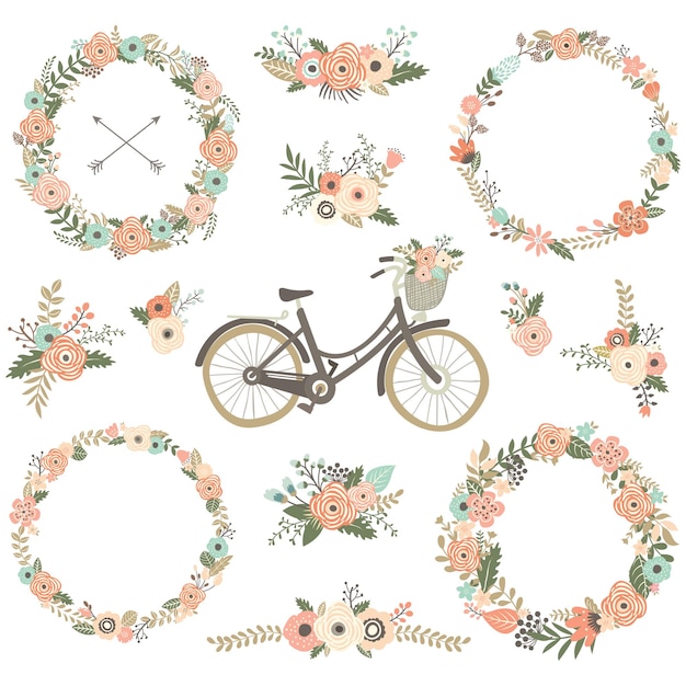 Vettore biciclette da fiore vintage