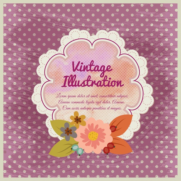 Vector vintage flower illustration with badge