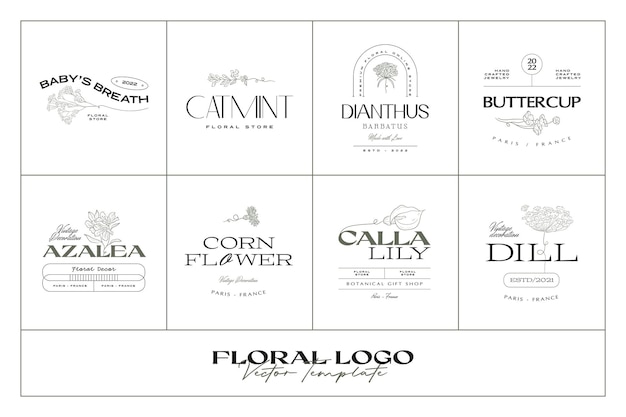 Винтажная цветочная иллюстрация коллекции шаблонов логотипов для брендинга