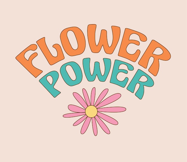 Vintage flower power belettering met madeliefje Retro inscriptie op beige background