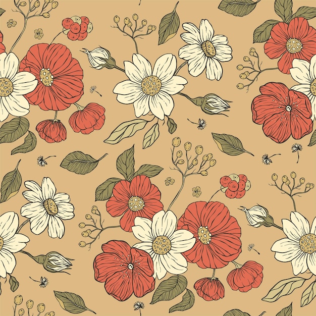 Vintage flower seamless garden pattern