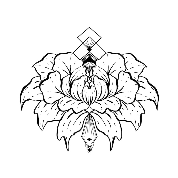 Vintage flower skull geometric tattoo vector illustration