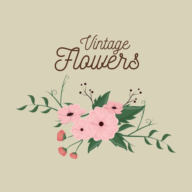 vintage flowers decoration icon