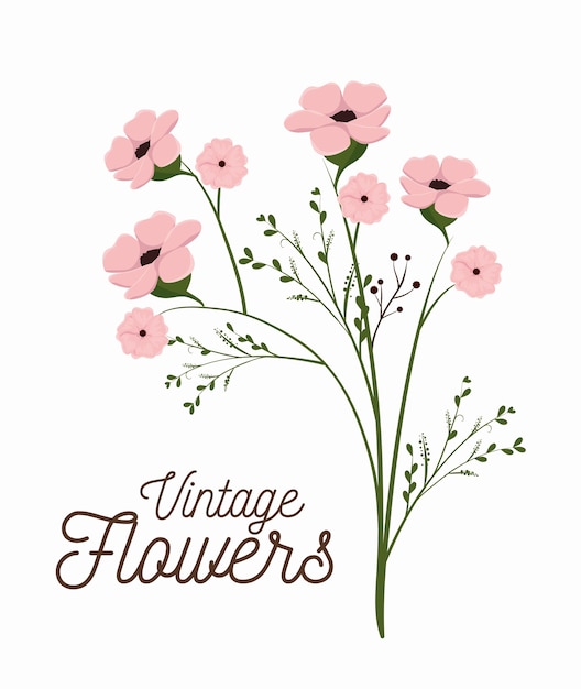 vintage flowers decoration icon