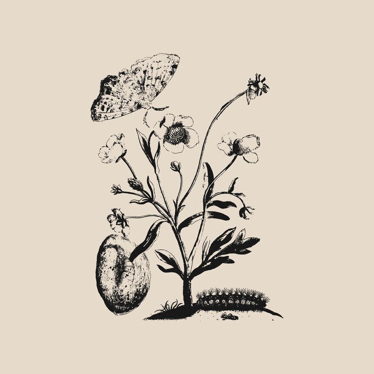Vector vintage flowers and insects vector illustration ornamental herbalist decorative drawings set 11