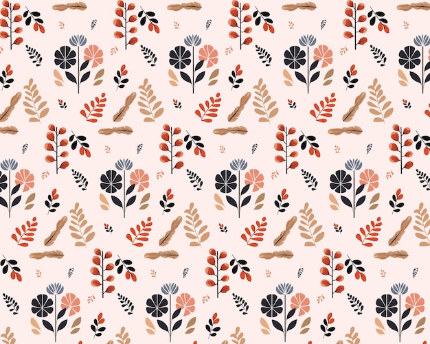 Vector vintage flowers pattern on pink background