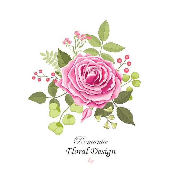흰색 배경 위에 빈티지 꽃 세트 장미 우아한 카드 핑크 꽃의 아름다운 꽃다발