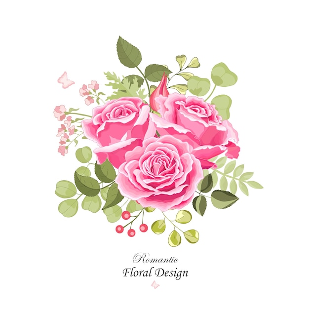 Vintage flowers set over white background The rose elegant card Beautiful bouquet of pink flowers