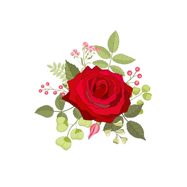 Vector vintage flowers set over white background the rose elegant card beautiful bouquet of rad flowers