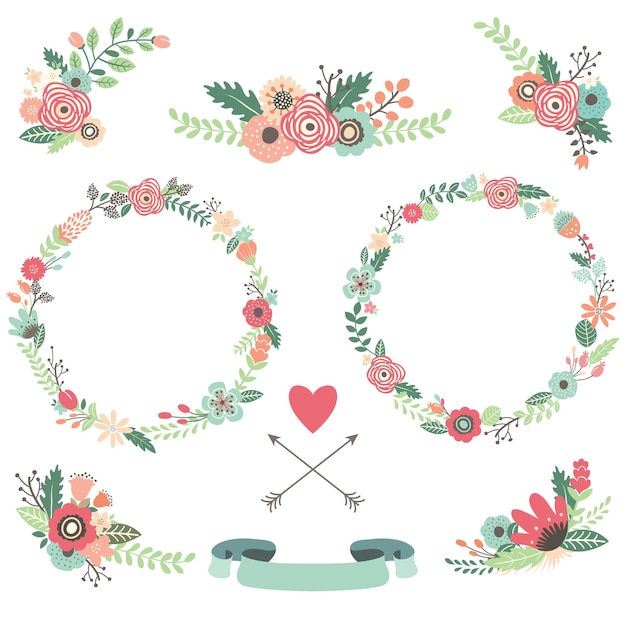 Vector vintage flowers wreath elements