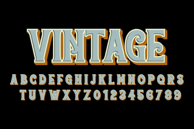 Vector vintage font alphabet lettering 3d text effect vector template