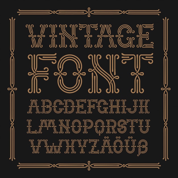 Vintage font set with frame