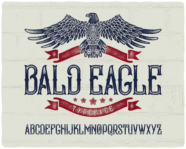 Vector vintage font with bald eagle illustration