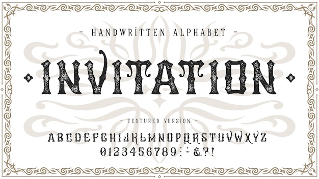 Vintage font with textured effect and  decorative ornament frame