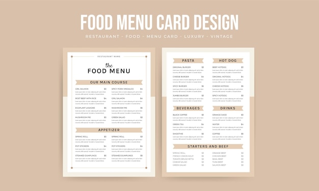 vintage food menu card design minimal restaurants food menu template