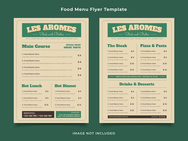 Vector vintage food menu flyer template