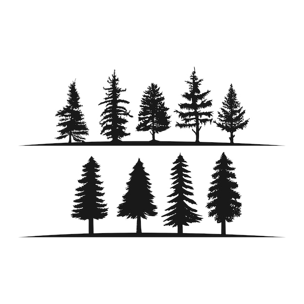 Vintage forest pine trees silhouette vector Set of Pine tree silhouette forest