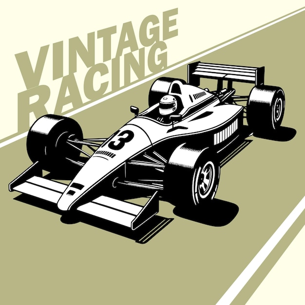 Vector vintage formula 1 fast car vector illustrated silhouette shadows