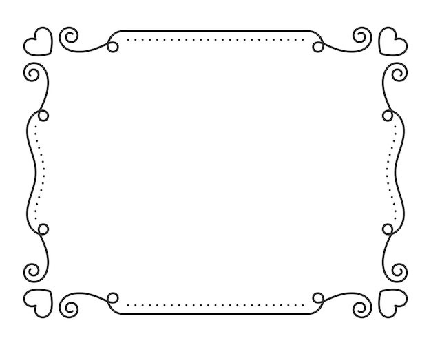 Вектор Винтажная рамка разделитель текста черная линия сердце валентина разделитель нередактируемый штрих филигрань прямоугольник поздравительная открытка меню ресторана свадебный декор обложка книги шаблон рамки изолированный