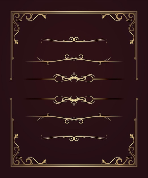 Vintage frame and border set vintage ornament vector