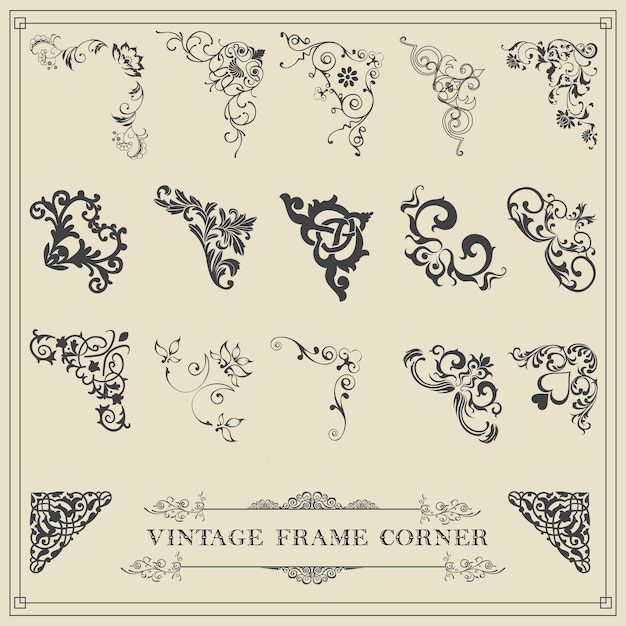 Vintage frame corner icon set vector frame corner illustration sign collection vintage symbol