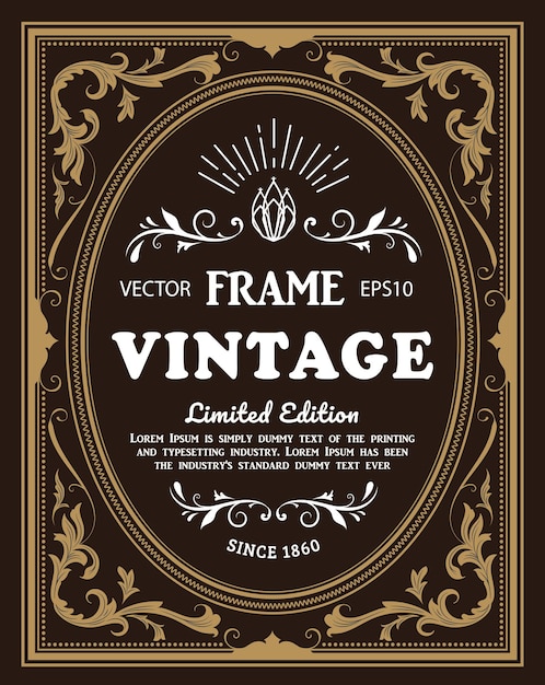 Vector vintage frame label retro hand drawn engraving antique vector illustration