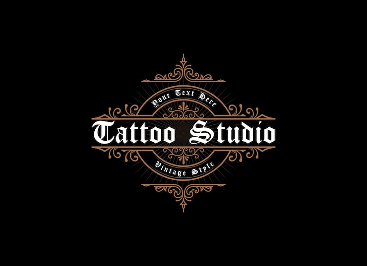 Vector vintage frame logo antiek label geschikt voor tattoo studio kapper winkel whisky label