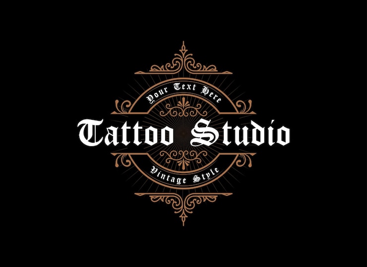 Vector vintage frame logo antiek label geschikt voor tattoo studio kapper winkel whisky label