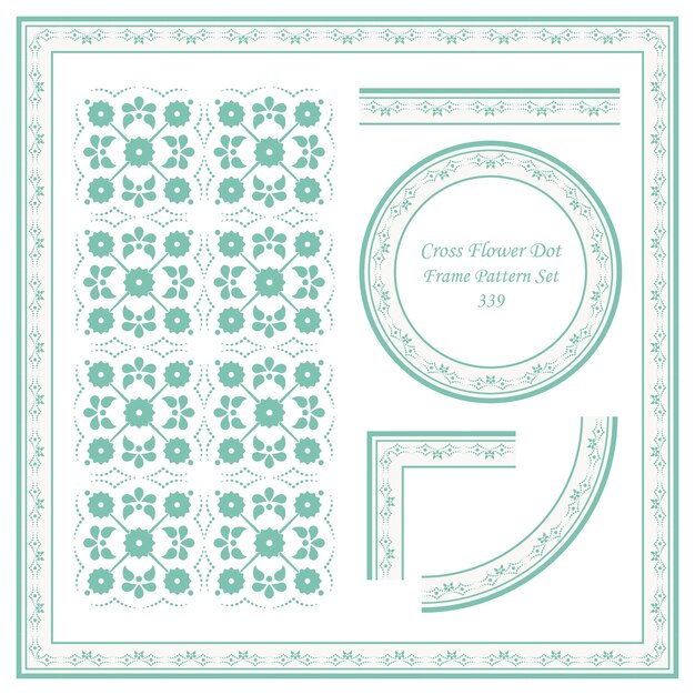 Vintage frame pattern set of cross flower dot line