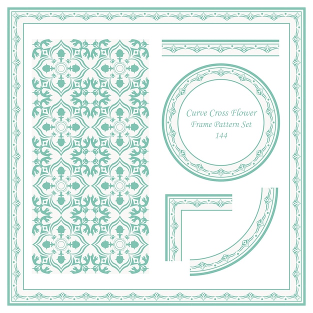 Vintage frame pattern set di curva croce fiore