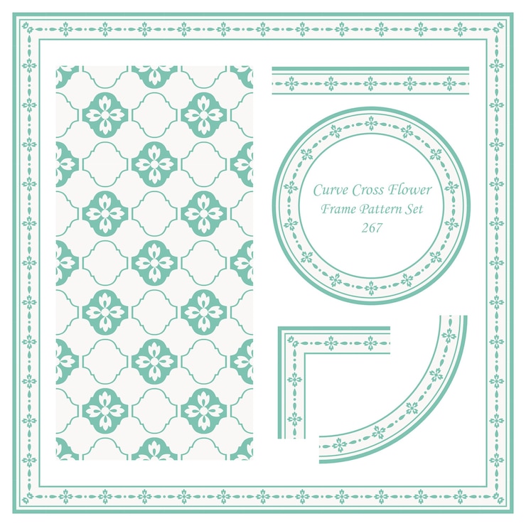 Vector vintage frame pattern set of curve cross flower