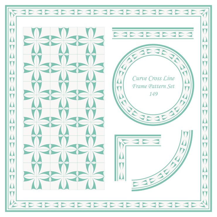 Vector vintage frame pattern set of curve cross line