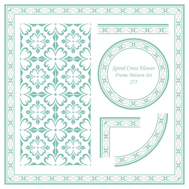 Vintage frame pattern set di spirale croce fiore