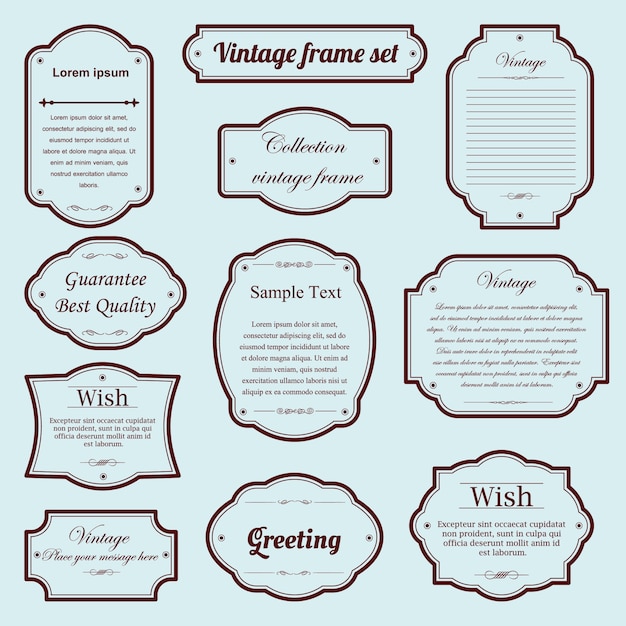 Vector vintage frame set on pattern retro background