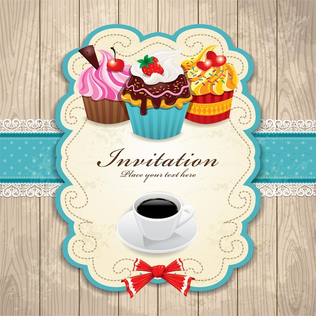 Vector vintage frame with cupcake amp coffee template