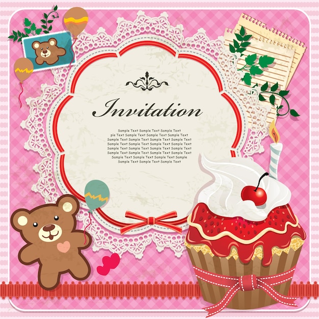 Vintage frame with cupcake