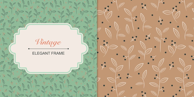 Vintage frame with leaves seamless pattern