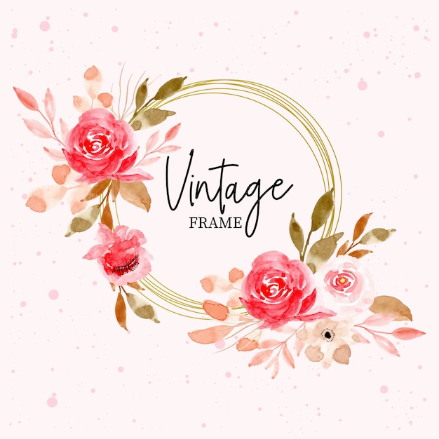 Vintage frame with watercolor floral and leaves