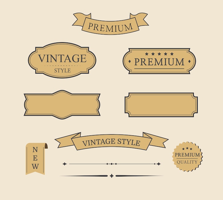 Vector vintage frames set premium badge of label decoratieve lijnelementen lint en banners