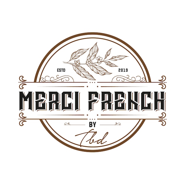 Vintage french coffee hand drawn logo template