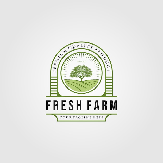 Vector vintage fresh farm with tree logo designs